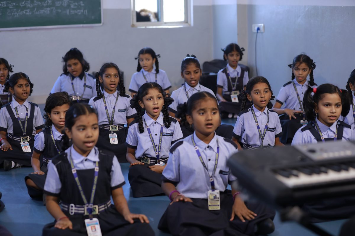 School assembly and flag ceremony at Siddhartha School