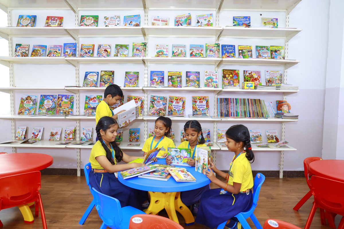 Library at Siddhartha High School Karimnagar with students reading
